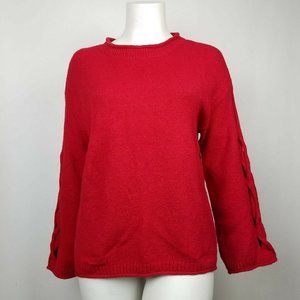 Boutique + Womens Sweater Red Braided Open Sleeve Size 1X NWT